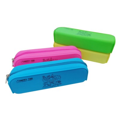 Eco-Friendly Promotion Cartoon Design Soft Silicone Zipper Pencil Case